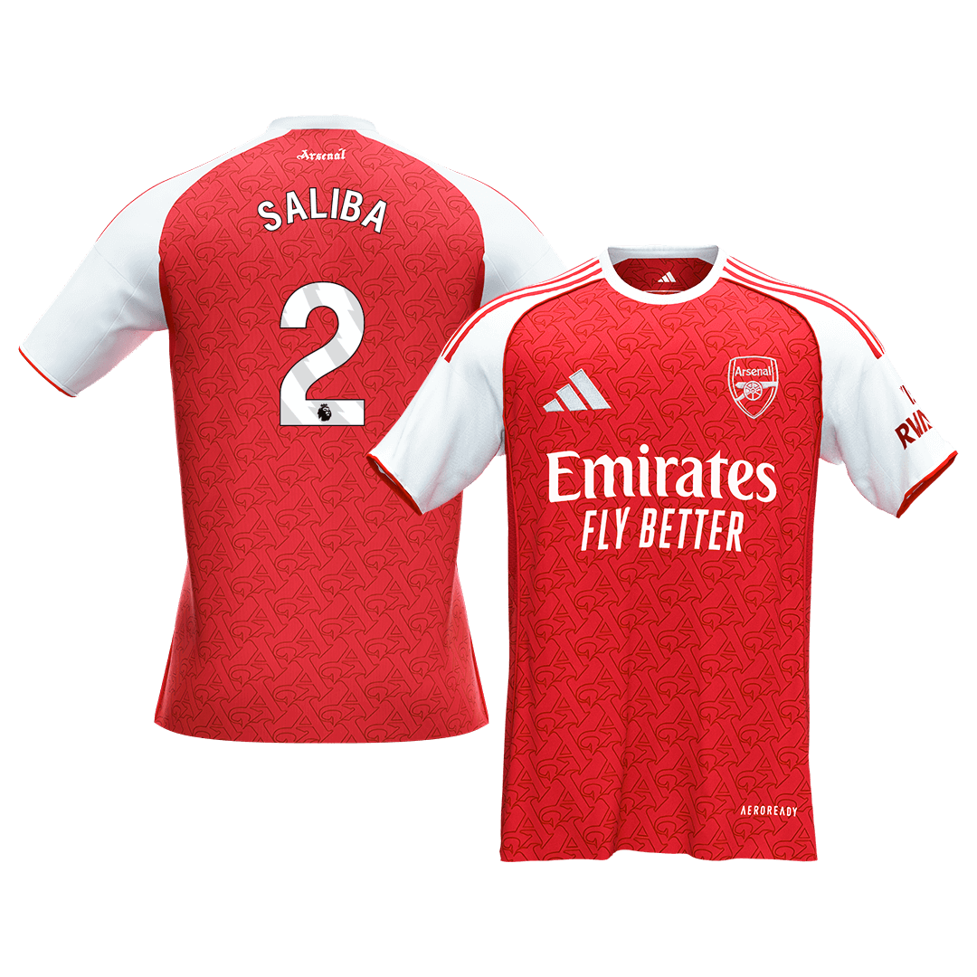 Calidad Premium Camiseta SALIBA #2 Arsenal 2025/26 Primera Equipación -Versión Hincha