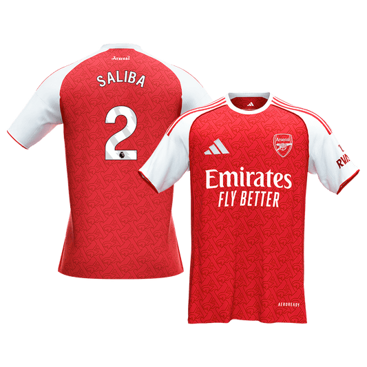 Calidad Premium Camiseta SALIBA #2 Arsenal 2025/26 Primera Equipación -Versión Hincha