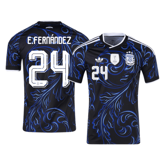 Camiseta E. FERNÁNDEZ #24 Argentina 2026 Segunda Equipación Copa del Mundo - Versión Hincha
