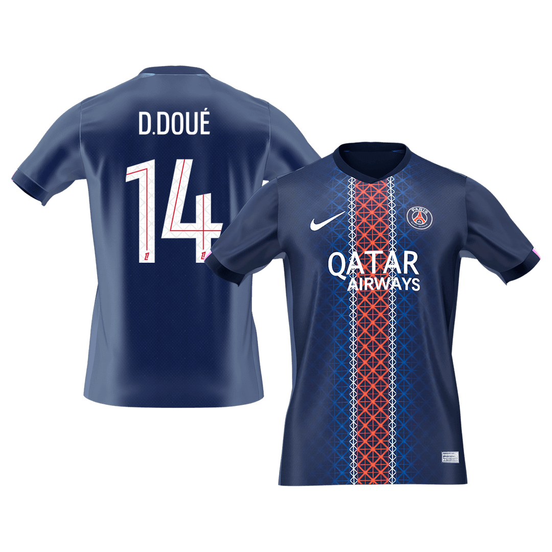 Calidad Premium Camiseta D.DOUÉ #14 PSG 2025/26 Primera Equipación -Versión Hincha
