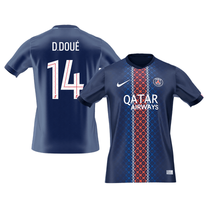 Calidad Premium Camiseta D.DOUÉ #14 PSG 2025/26 Primera Equipación -Versión Hincha