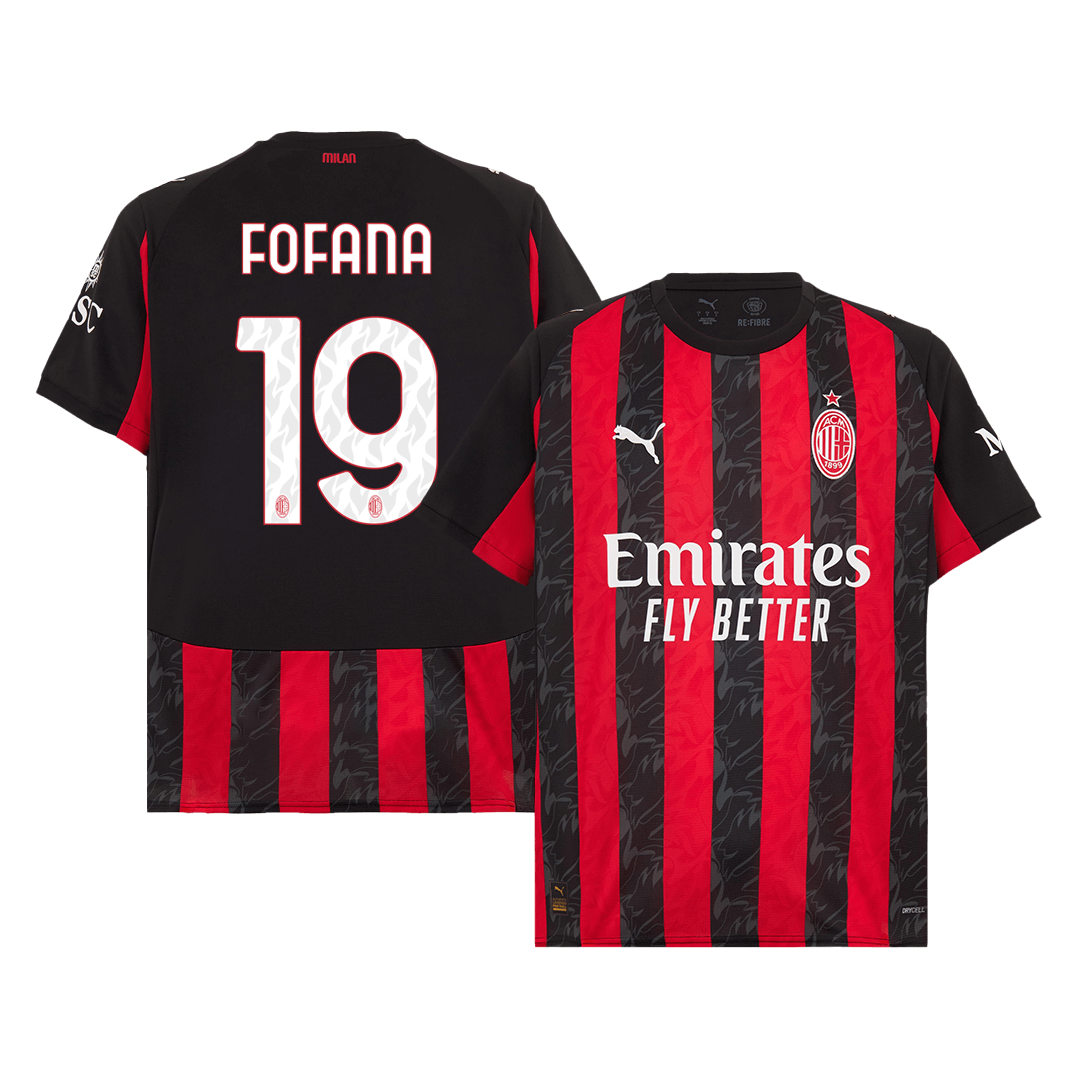 Calidad Premium Camiseta FOFANA #19 AC Milan 2025/26 Primera Equipación -Versión Hincha