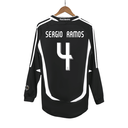 Retro 2006/07 SERGIO RAMOS #4 Real Madrid Segunda Equipación Manga Larga