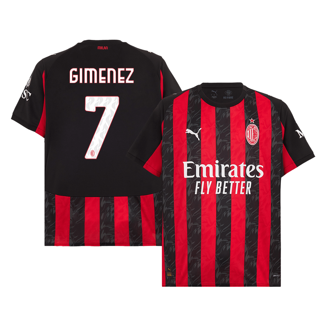 Calidad Premium Camiseta GIMENEZ #7 AC Milan 2025/26 Primera Equipación -Versión Hincha