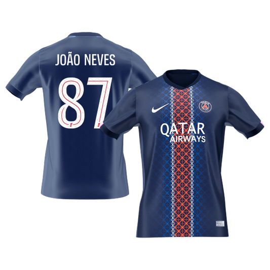 Calidad Premium Camiseta JOÃO NEVES #87 PSG 2025/26 Primera Equipación -Versión Hincha
