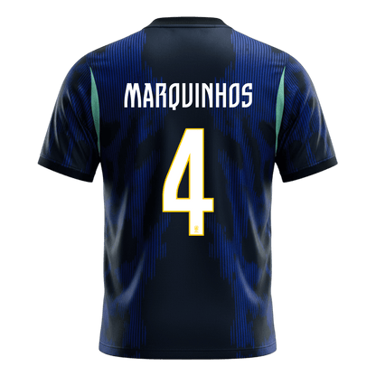 Camiseta MARQUINHOS #4 Brazil 2026 Segunda Equipación Copa del Mundo - Versión Hincha