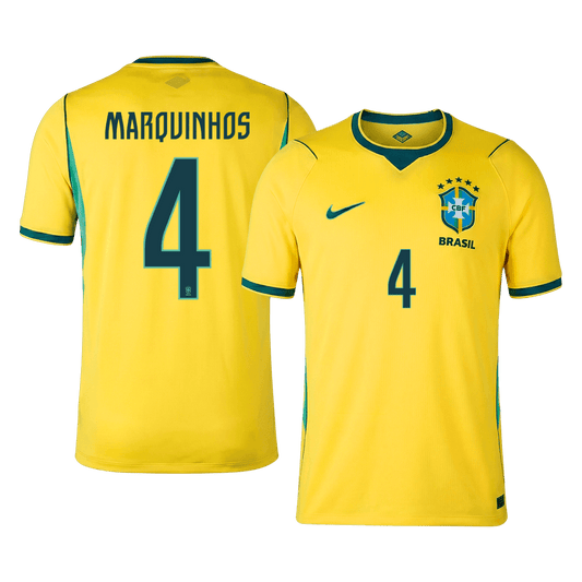 Camiseta MARQUINHOS #4 Brazil 2026 Primera Equipación Copa del Mundo - Versión Hincha