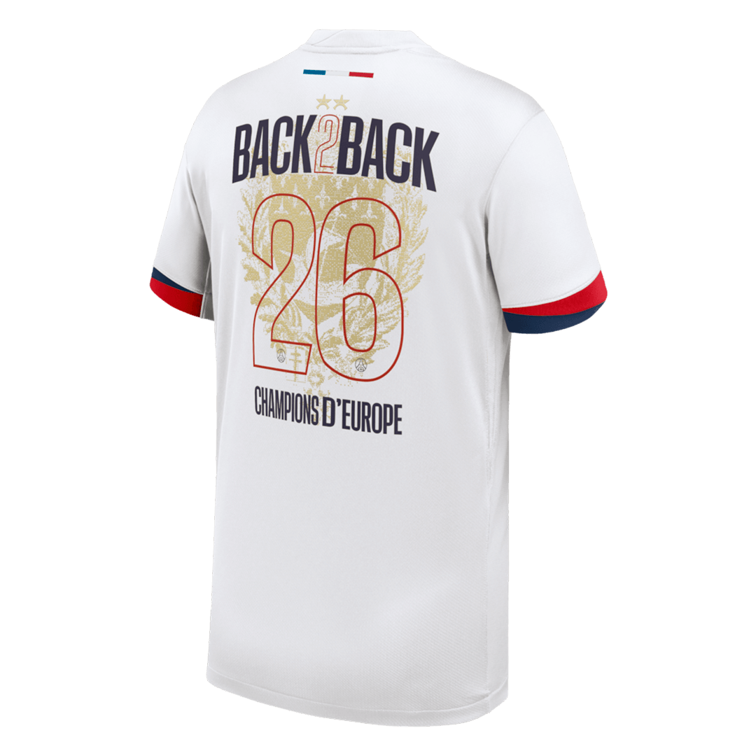 Camiseta Champions of Europe #26 PSG 2024/26 Segunda Equipación - Versión Hincha