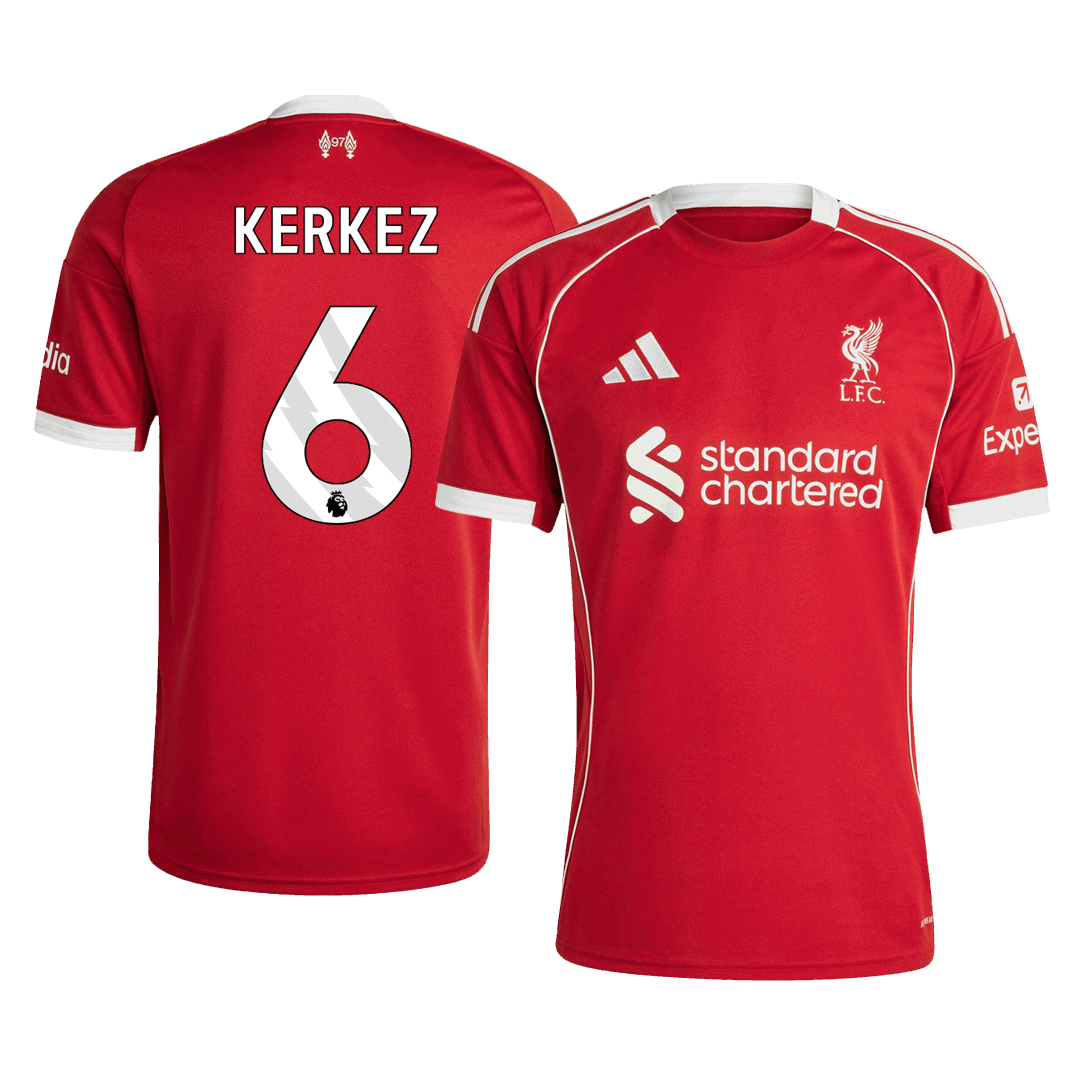 Camiseta KERKEZ #6 Liverpool 2025/26 Primera Equipación-Versión Hincha