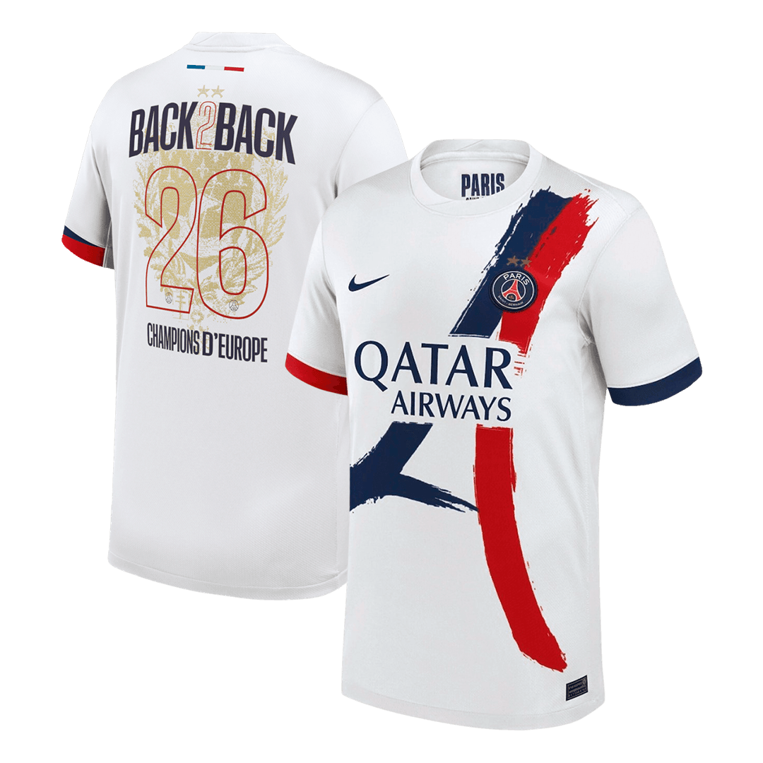 Camiseta Champions of Europe #26 PSG 2024/26 Segunda Equipación - Versión Hincha
